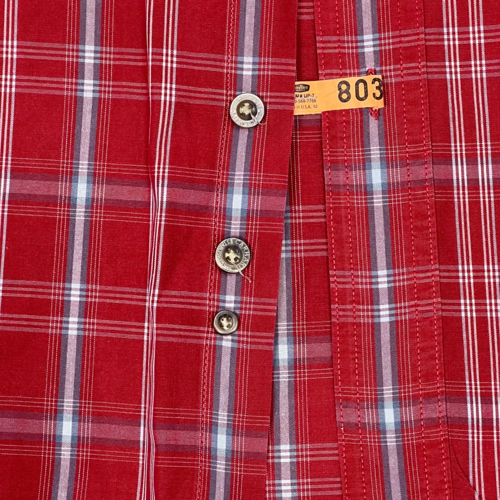 Carhartt Button Down Shirt Mens 2XL Red Plaid Excellent Short Sleeve S208 CRI - Picture 5 of 12